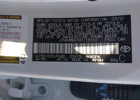 2021 Toyota C-Hr Xle из США, поврежденный, VIN JTNKHMBX1M1118167